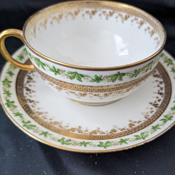 RARE Beautiful Antique J Pouyat Limoges Translucent Porcelain Tea Cup And Saucer